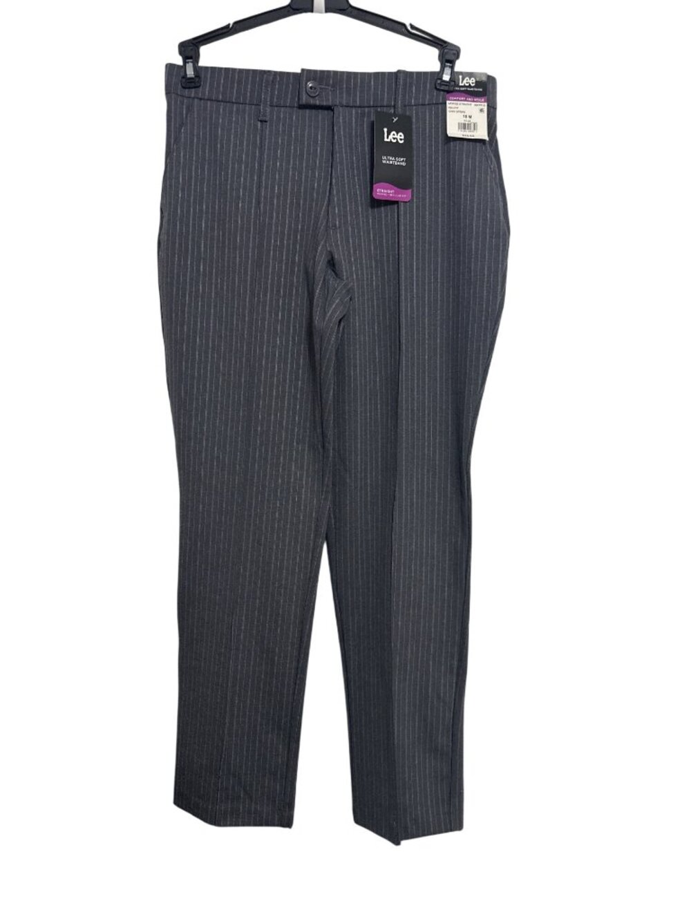 Lee Womens Gray Pinstripe Regular Fit Mid-Rise Straight Leg Dress Pants Size 10M